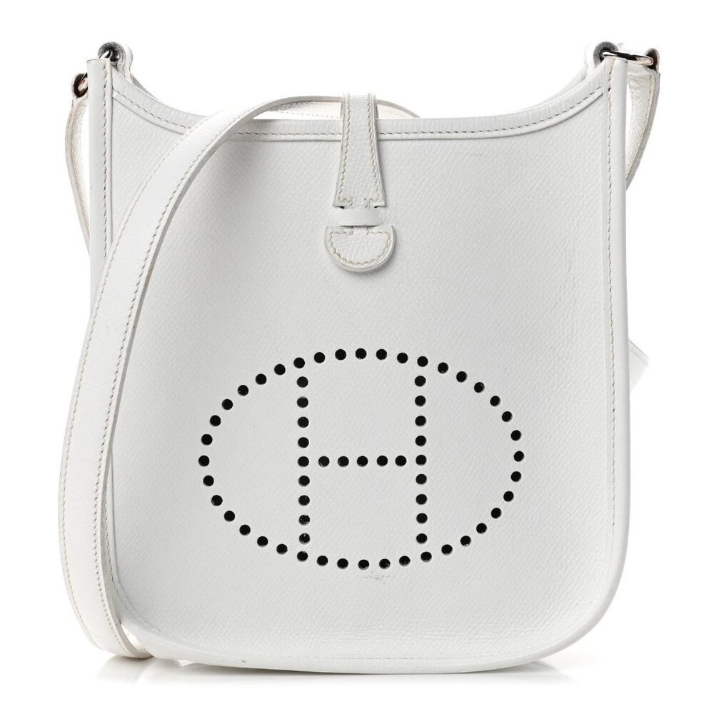 Authentic HERMES Evelyn TPM Mini Clemence Epsom Leather White Shoulder Bag Tote
